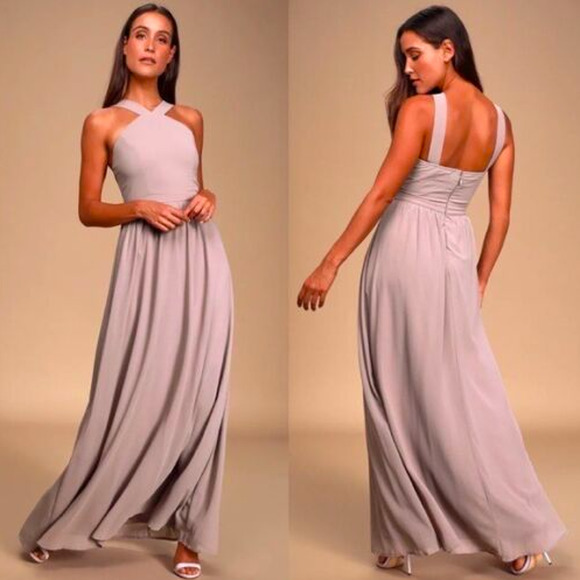 Lulus Dresses & Skirts - Lulus Womens Lulus Air of Romance Taupe Maxi Dress Medium Bridesmaid